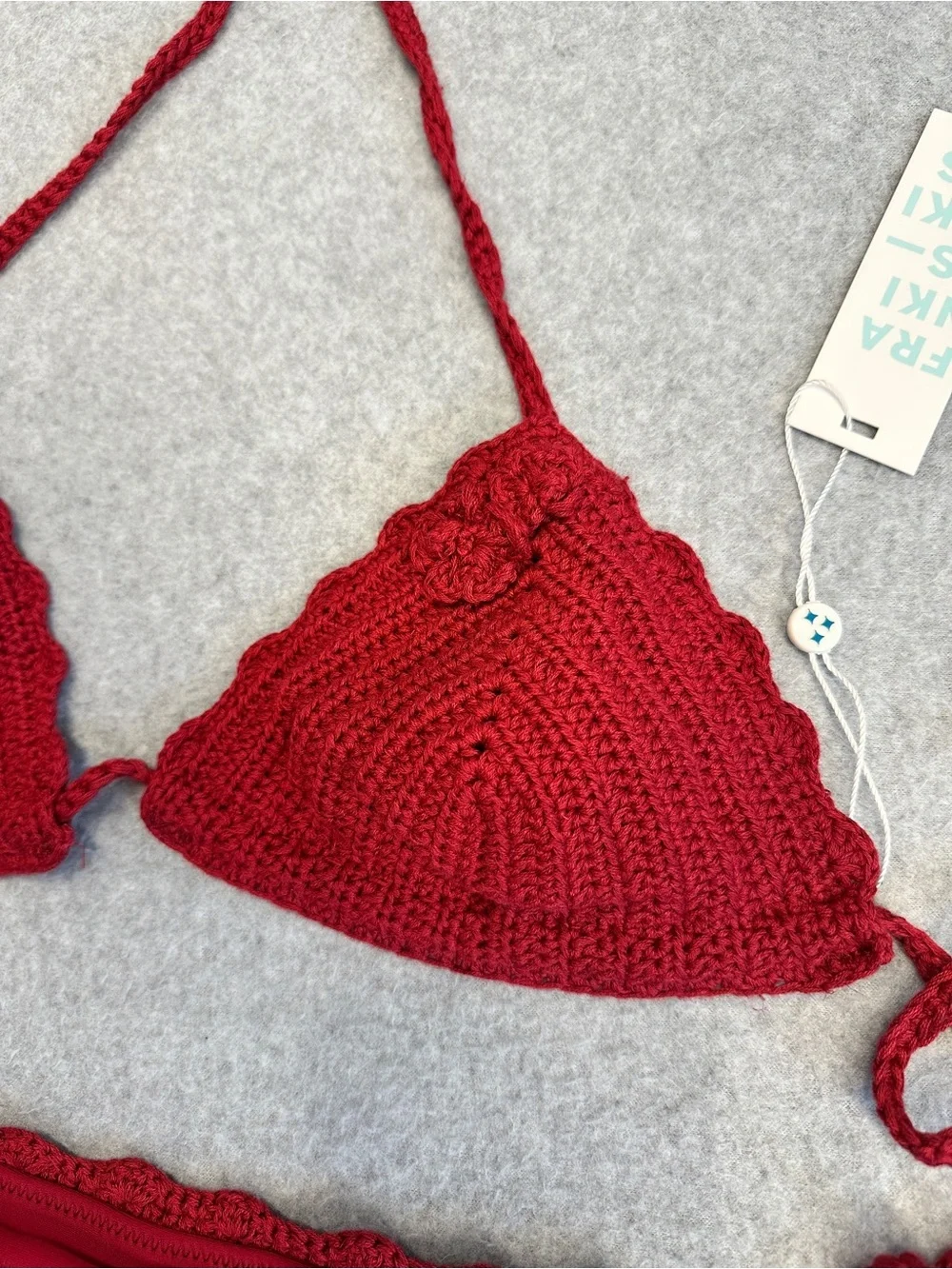 Frankie’s Bikinis Red Crochet Top and Bottom Set